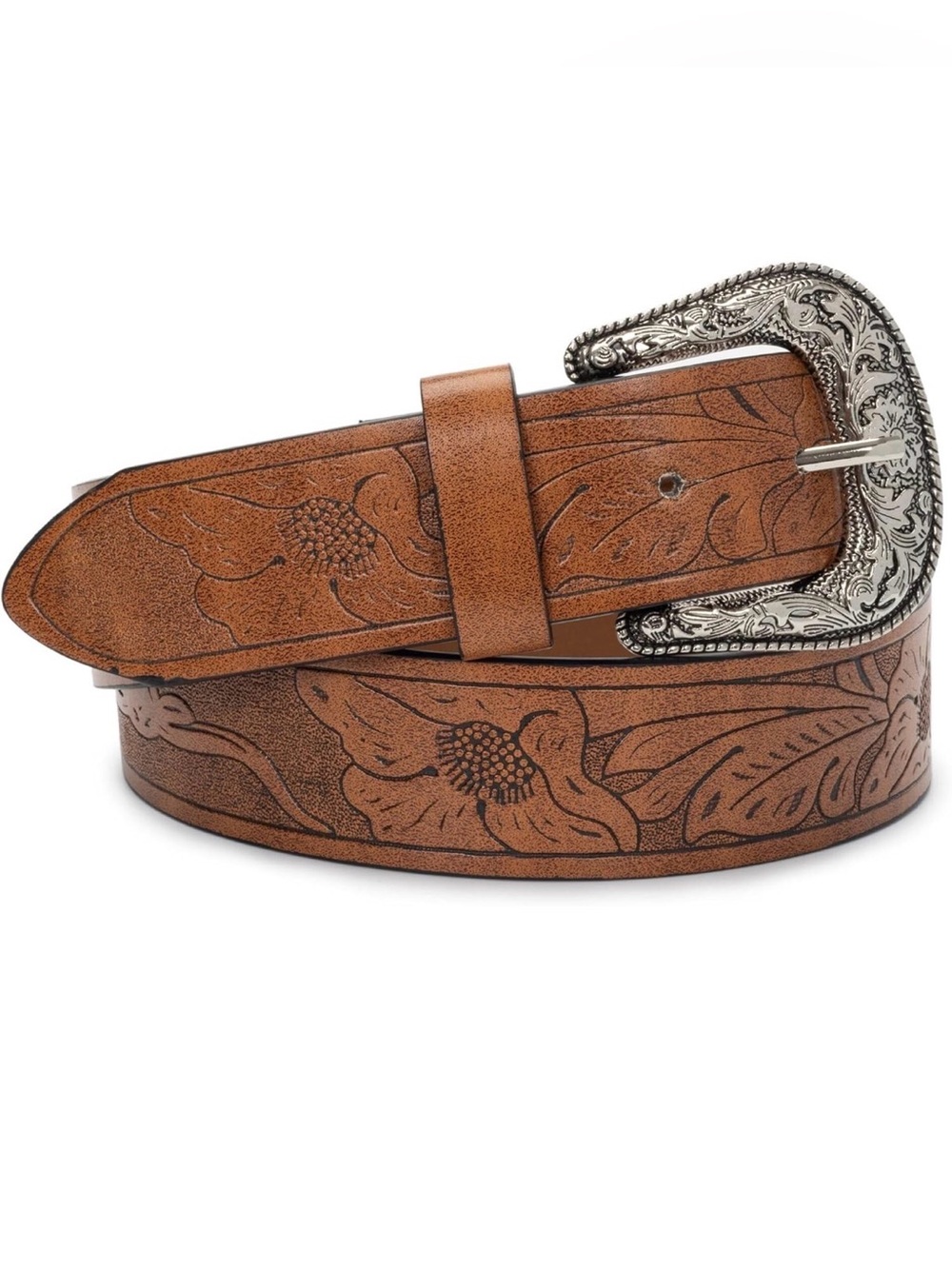 Western-Leather-Belts-Women Vintage Waist-Belts with Hollow Out Flower